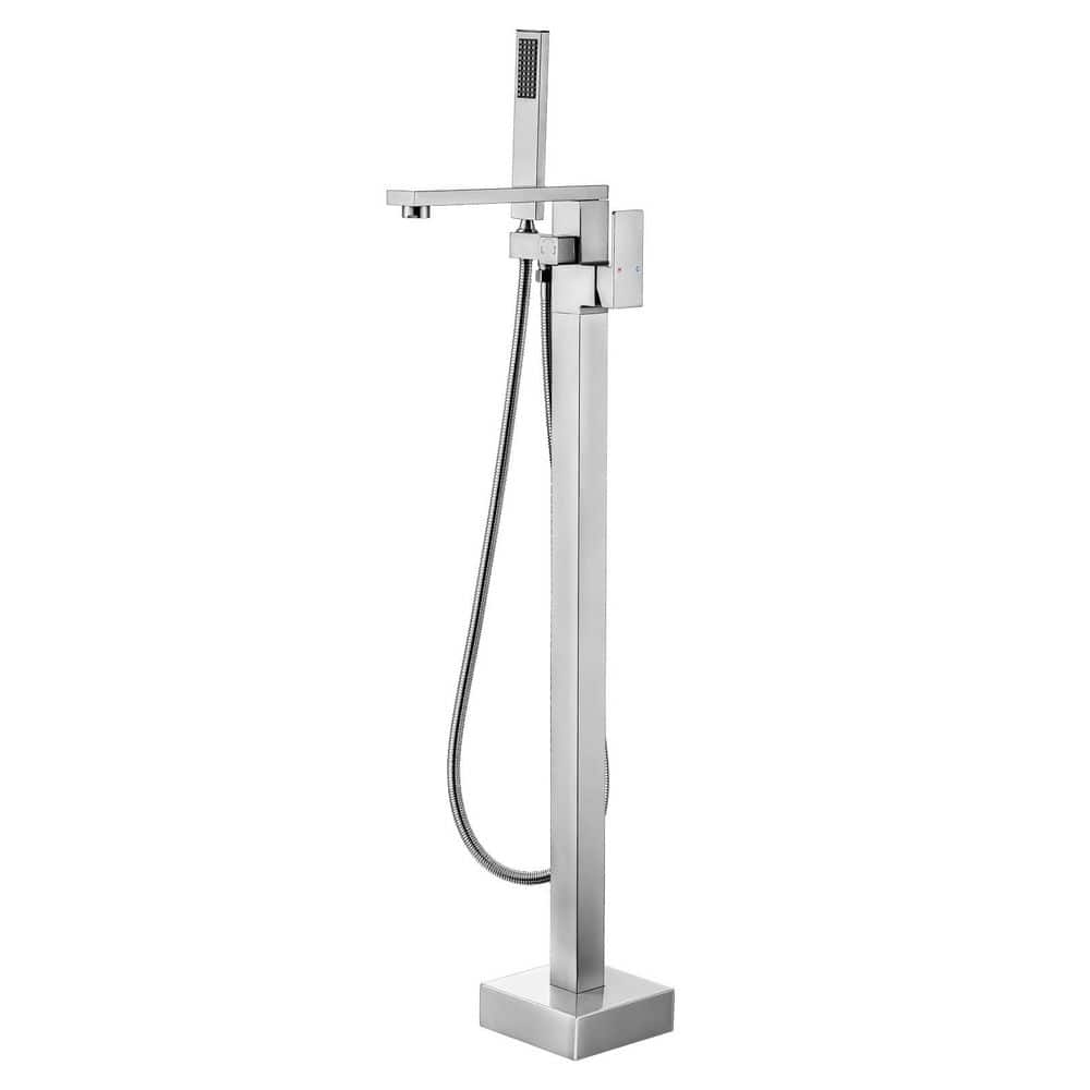 Modern Single-Handle Floor Mount Freestanding Tub Faucet with Waterfall Spout and Handheld Shower in Brushed Nickel price history on PriceWatchPro