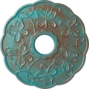 1 in. x 17-7/8 in. x 17-7/8 in. Polyurethane Terrones Butterfly Ceiling Medallion, Copper Green Patina