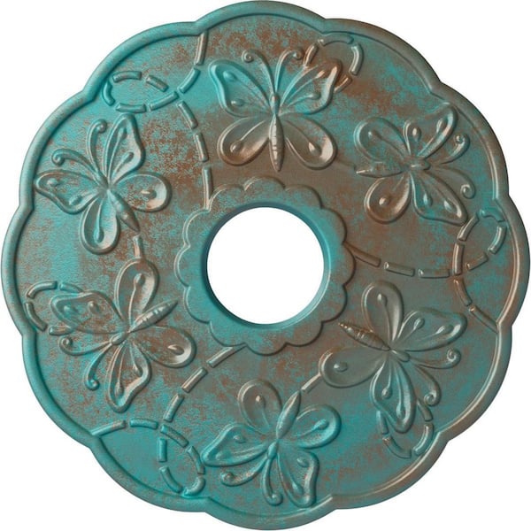Ekena Millwork 1 in. x 17-7/8 in. x 17-7/8 in. Polyurethane Terrones Butterfly Ceiling Medallion, Copper Green Patina