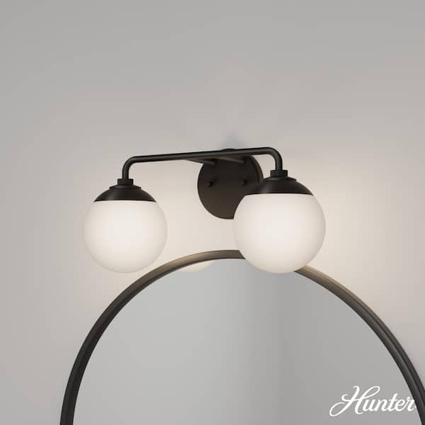 Hepburn 18 in. 2-Light Matte Black Vanity Light with Cased White Shades