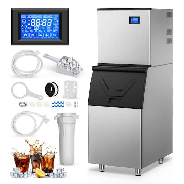32.9 in. Commercial Ice Maker 600 lbs./24 H Freestanding Stainless Steel Ice Maker Full Size Cubes with 400 lbs. Storage