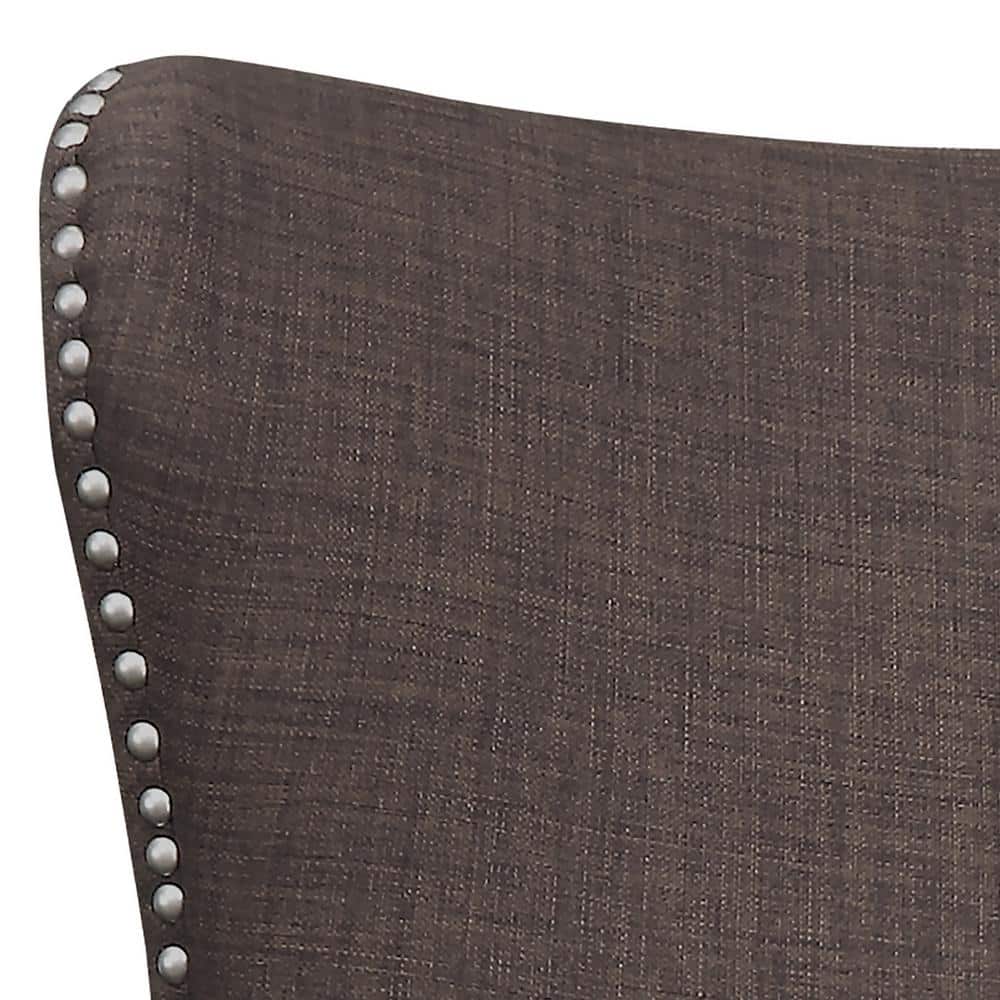 Elegant Long Back Chocolate Brown Accent Chair with Studded Trim