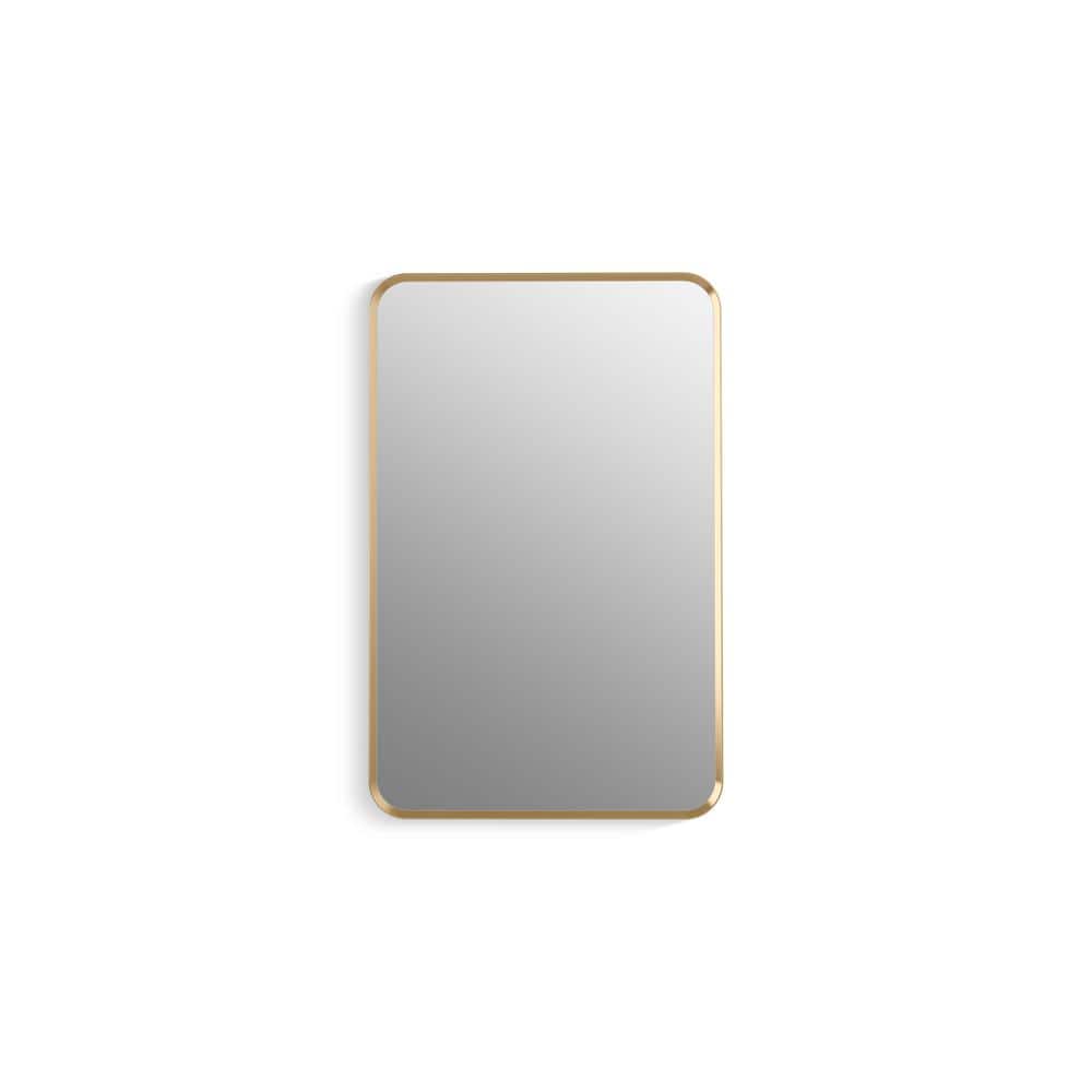 Moderne Brushed Gold Rectangular Framed Medicine Cabinet with Mirror