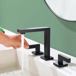 8 in. Widespread Double-Handles High Arc Bathroom Faucet with CUPC Water Supply Hose in Matte Black