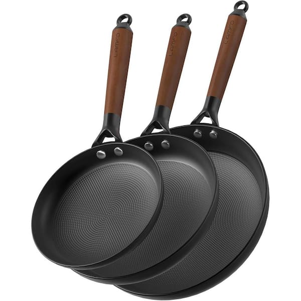 3 Piece Cast Iron Nonstick Frying Pan Set PFAS-Free Heavy Duty Oven Dishwasher Safe Removable Handle Skillet