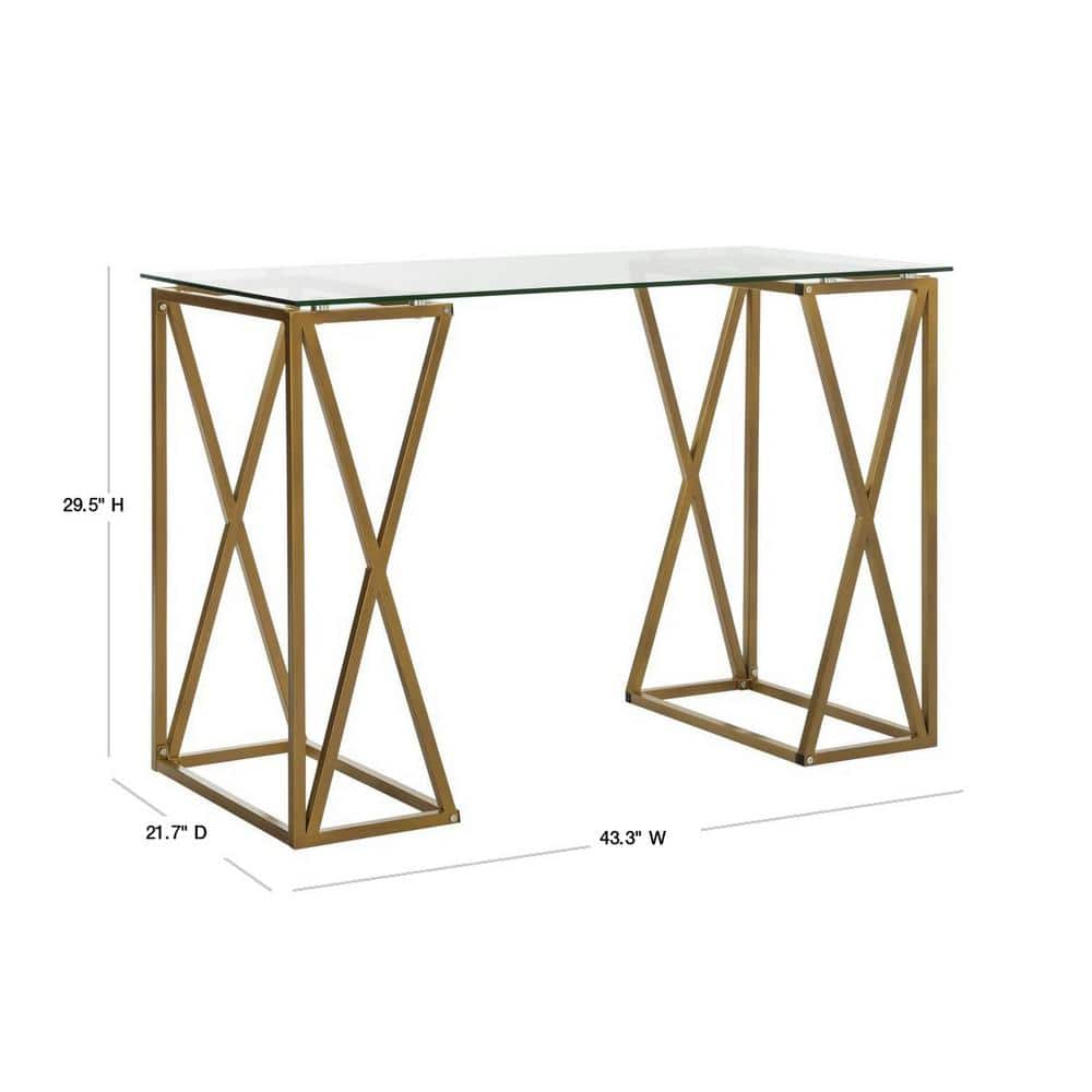 Sophisticated Gold Finish 43'' Glass Top Home Office Desk