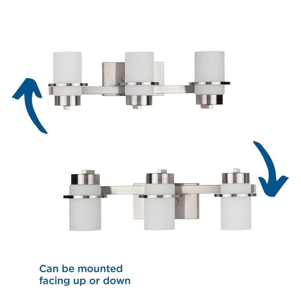 Brushed Nickel 3-Light Vanity Fixture with White Glass Shades