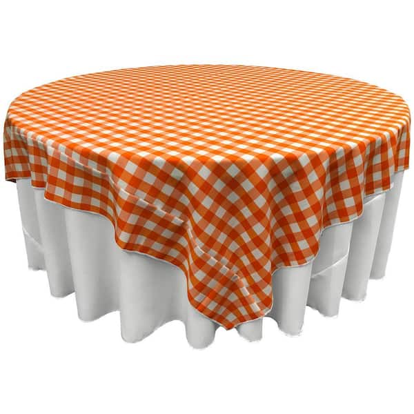 "72 in. x 72 in. White and Orange Polyester Gingham Checkered Square Tablecloth"