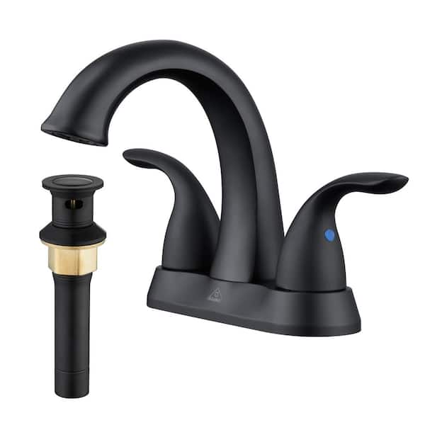 CASAINC 4 in. Centerset Double Handle Mid Arc Bathroom Sink Faucet Lavatory Faucet with Stainless steel Drain in Matte Black
