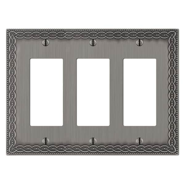 AMERELLE Amelia 3 Gang Rocker Metal Wall Plate - Antique Nickel
