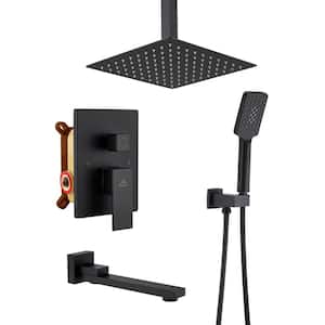 3-Spray Pattern 12 in Ceiling Mount Shower Head, Tub Spout and Functional Handheld, Matte Black (Valve Included)
