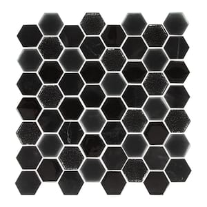 Cascades Marquina 11.75 in. x 11.75 in. Geometric Textured Hex Stone/Glass/Metal Mosaic (0.959 sq. ft./Each)