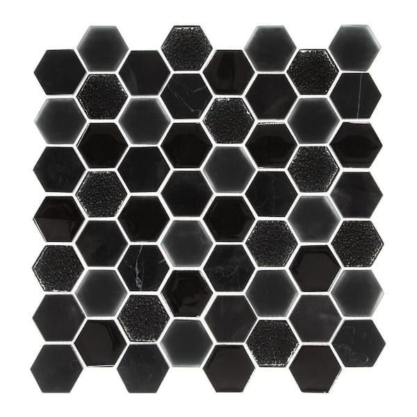 Unbranded Cascades Marquina 11.75 in. x 11.75 in. Geometric Textured Hex Stone/Glass/Metal Mosaic (0.959 sq. ft./Each)