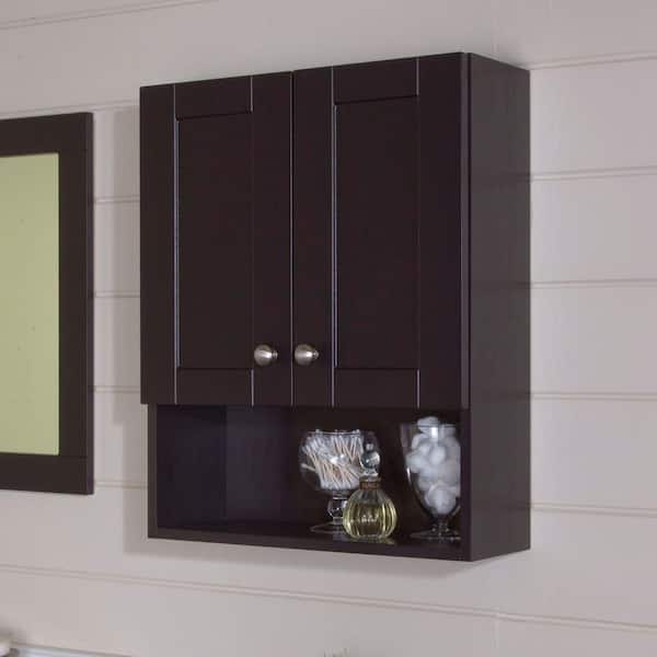 Glacier Bay Del Mar 21 in. W x 8 in. D x 26 in. H Surface-Mount Bathroom Storage Wall Cabinet in Espresso