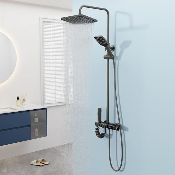 Temperature Display Thermostatic Shower System Shower Combo Set with Tub Spout, Hand Shower, Bidet Sprayer for Bathroom