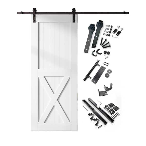 HOMACER 36 in. x 96 in. X-Frame White Solid Pine Wood Interior Sliding Barn Door with Hardware Kit, Non-Bypass