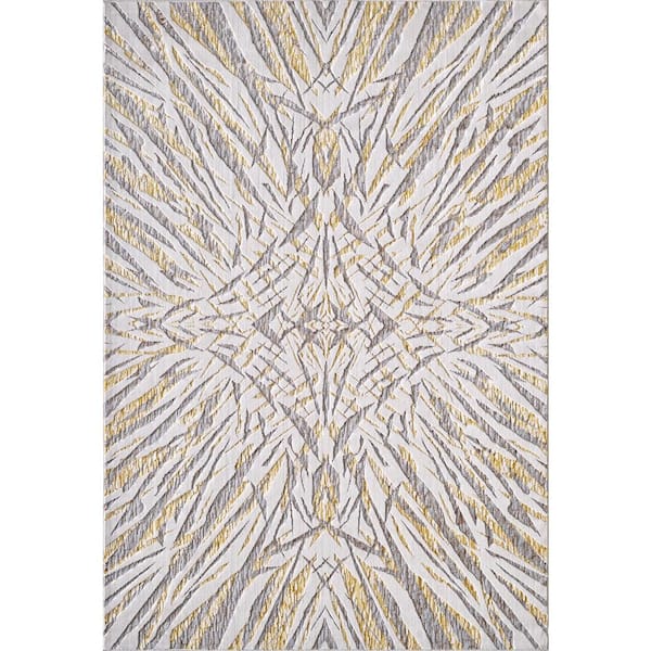 Clara Gold 8 ft. x 10 ft. Medallion Mid-Century Area Rug