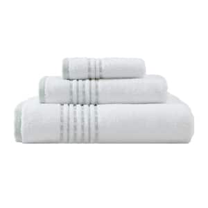 Cliff Side White/Sage Green 100% Cotton 3-Piece Terry Bath Towel Set