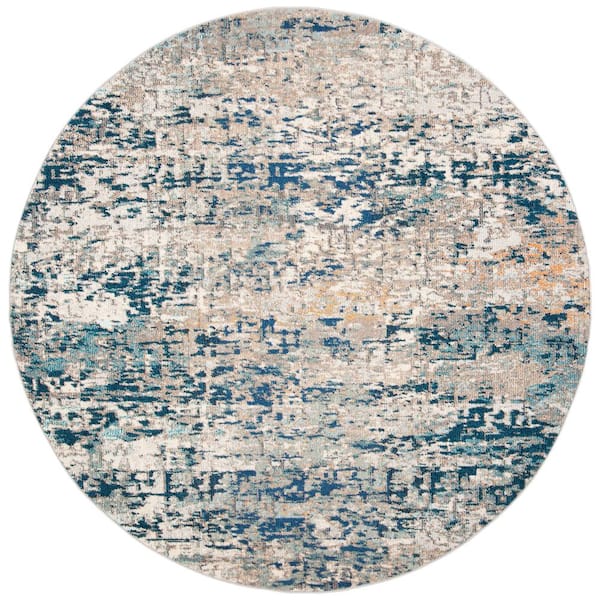 SAFAVIEH Madison Gray/Blue 7 ft. x 7 ft. Round Gradient Abstract Area Rug