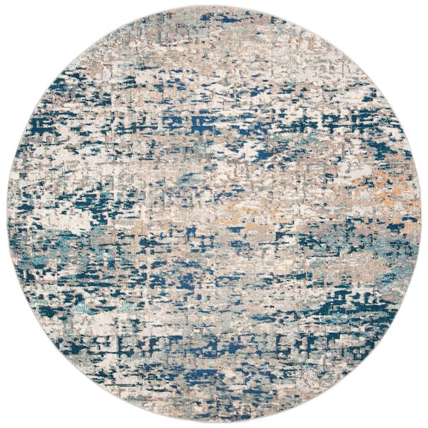 SAFAVIEH Madison Gray/Blue 9 ft. x 9 ft. Round Gradient Abstract Area Rug