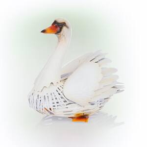 11 in. H Indoor/Outdoor Metal White Swan Decorative Garden Statue