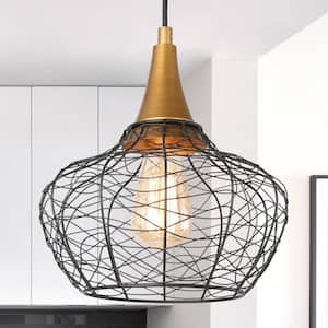 Modern Kitchen Pendant Lighting 1-Light Black & Brass Cage Pendant Lighting for Kitchen Island