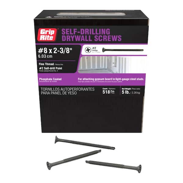 Grip-Rite #8 x 2-3/8 in. #2 Phillips Bugle Head Fine Thread Drywall Screws 5 lb. Box