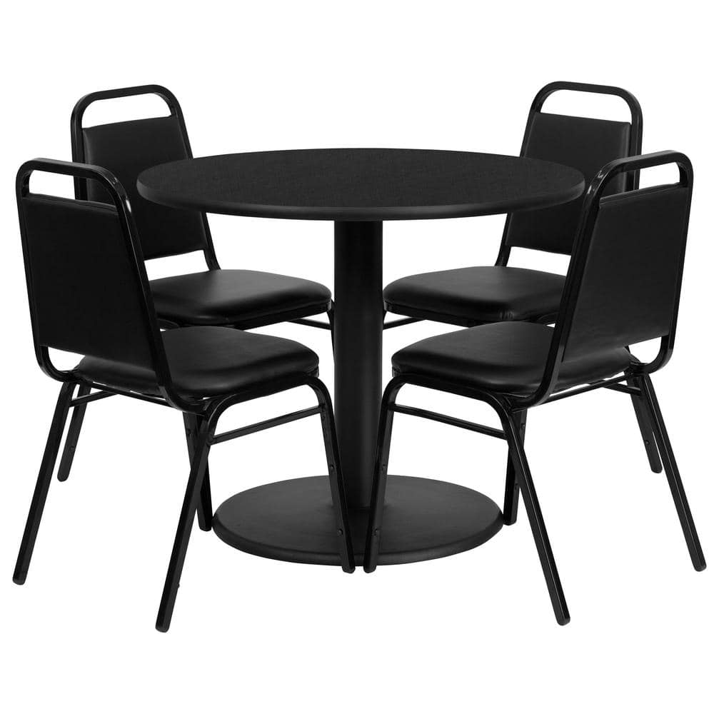 Carnegy Avenue 5-Piece Black Top/Black Vinyl Seat Table and Chair Set ...