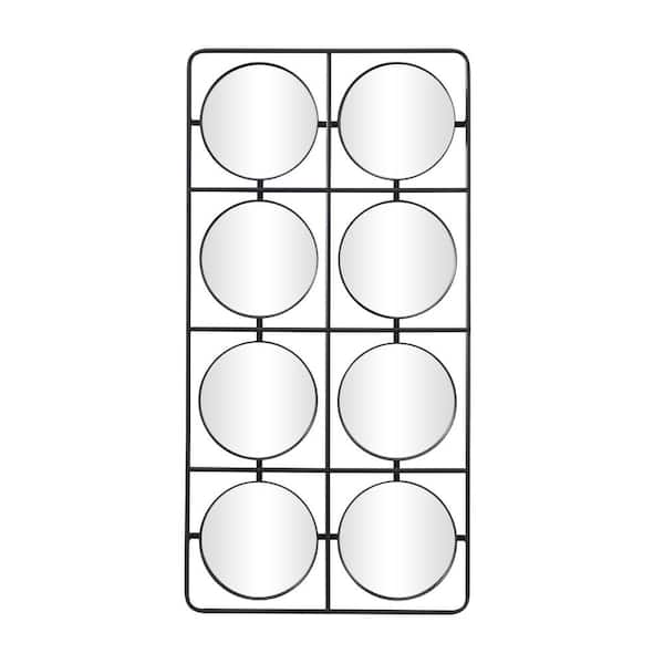 Litton Lane 47 in. x 24 in. Round Framed Black Wall Mirror with Grid Frame