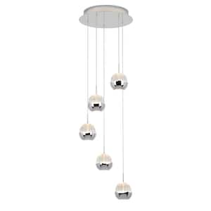 Oracle 22-Watt Integrated LED 5-Light Chrome Modern Hanging Pendant Light Chandelier for Kitchen and Staircase