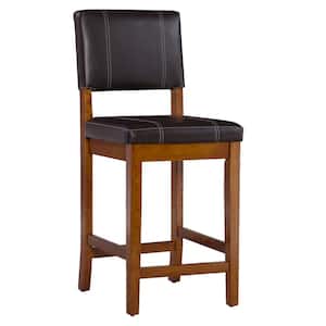 Milano 24.8 in. Brown High Back Wood Counter Stool with Faux Leather Seat