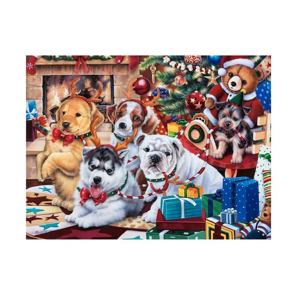 Trademark Fine Art Unframed Animal Jenny Newland 'Christmas Puppies' Photography Wall Art 18 in. x 24 in.