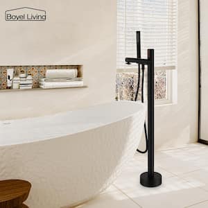 2.5 GPM Single-Handle Floor Mount Freestanding Tub Faucet with Hand Shower and Built-in Valve in Matte Black