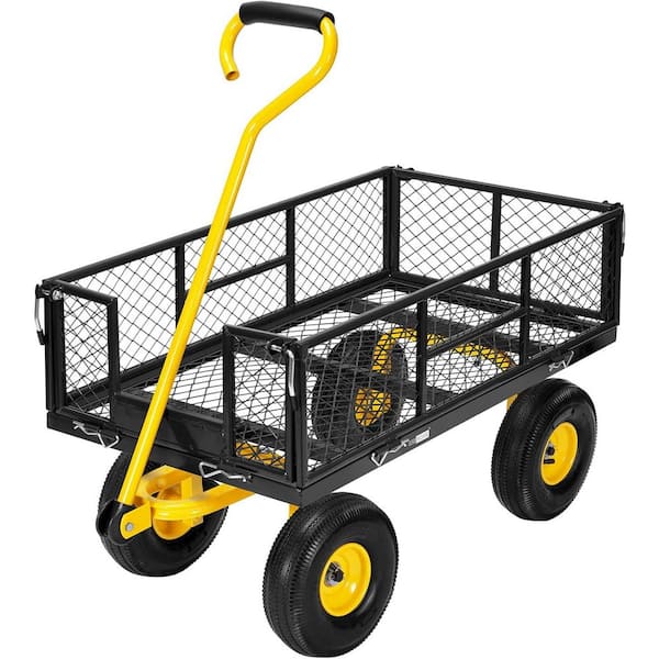 3.9 cu. ft. Steel Metal Garden Cart Removable Mesh Sides Convert to Flatbed Powered Weelbarrow w/ Handle and 10 in. Tire