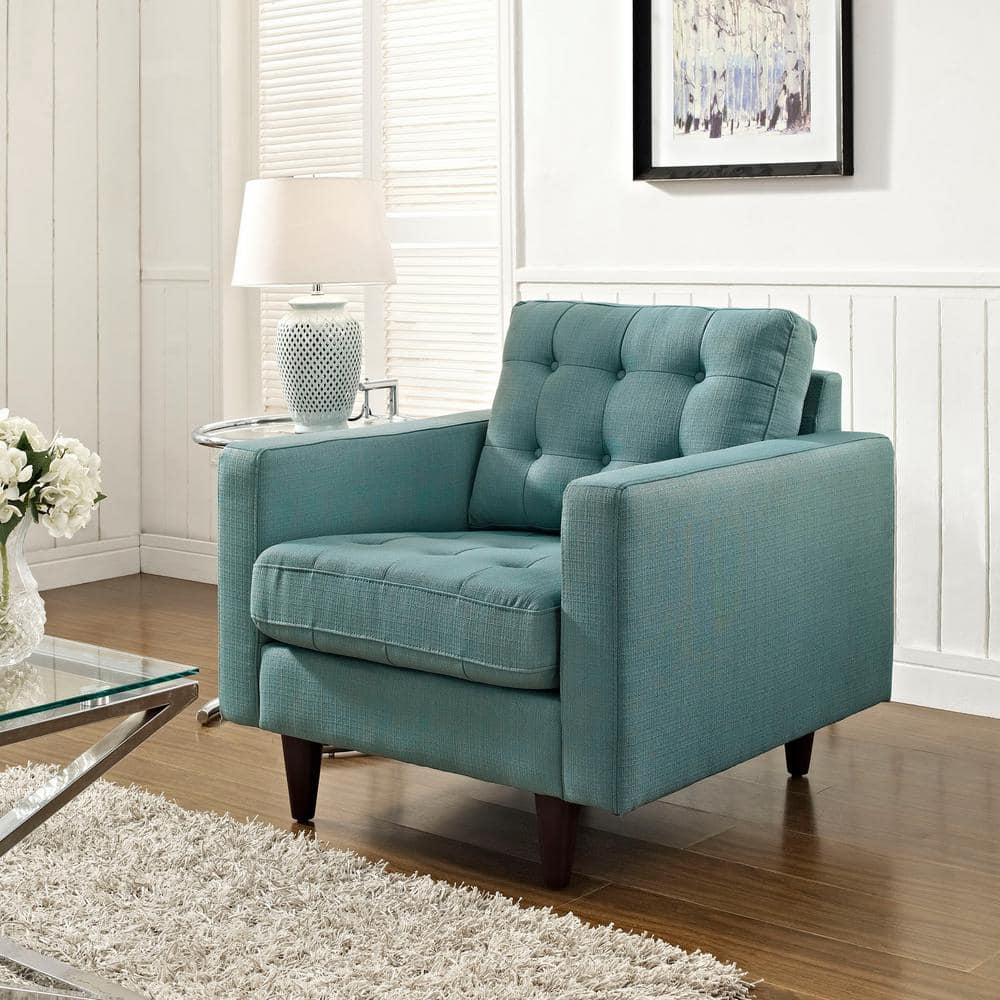 Laguna Blue Tufted Leather and Wood Accent Chair