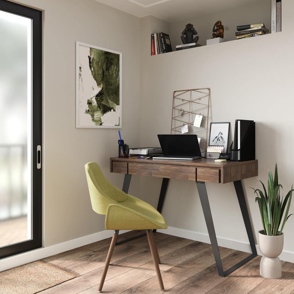 Rustic Natural Solid Acacia Wood Desk with Keyboard Tray and Drawers