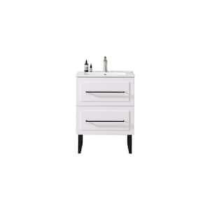 24 in. W x 15 in. D x 32 in. H 2 Drawers Bathroom Vanity in White with White Ceramic Sink