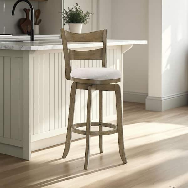 Blair 26 in. Cream/Putty Brown Standard Rubberwood Counter Stool with Polyester Seat (Set of 2)