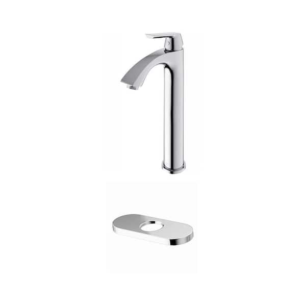 Linus Single Handle Vessel Bathroom Faucet with 5.5 in. Hole Cover Deck Plate in Chrome (2-Piece)