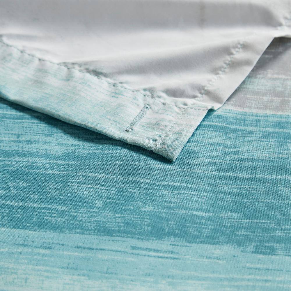 Aqua and Grey Watercolor Stripe Shower Curtain with Liner