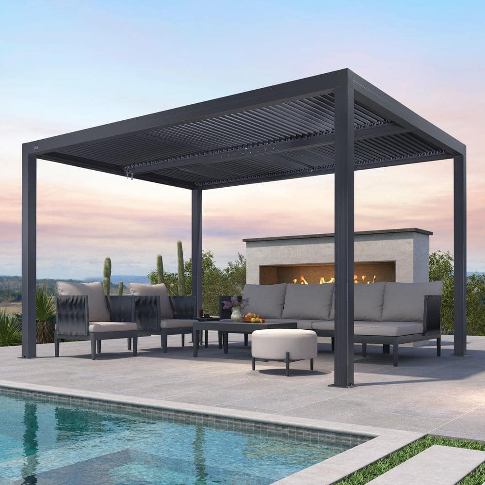 PURPLE LEAF 11 ft. x 13 ft. Gray Aluminum Frame Outdoor Patio