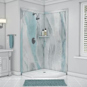 Splendor 40 in. x 40 in. x 80 in. 7-Piece Easy Up Adhesive Corner Shower Wall Surround in Triton