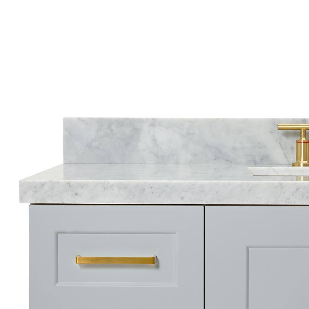 Gray Freestanding Single Sink Vanity with Marble Top