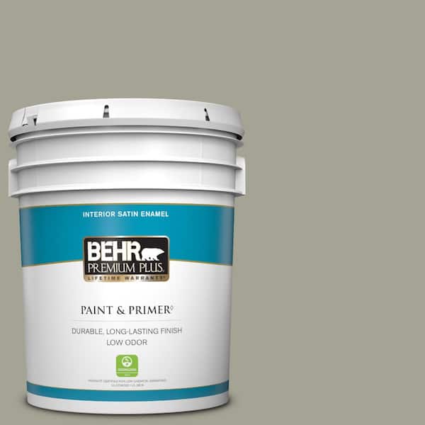 BEHR PREMIUM PLUS 5 gal. Home Decorators Collection #HDC-NT-01 Woodland Sage Satin Enamel Low Odor Interior Paint & Primer
