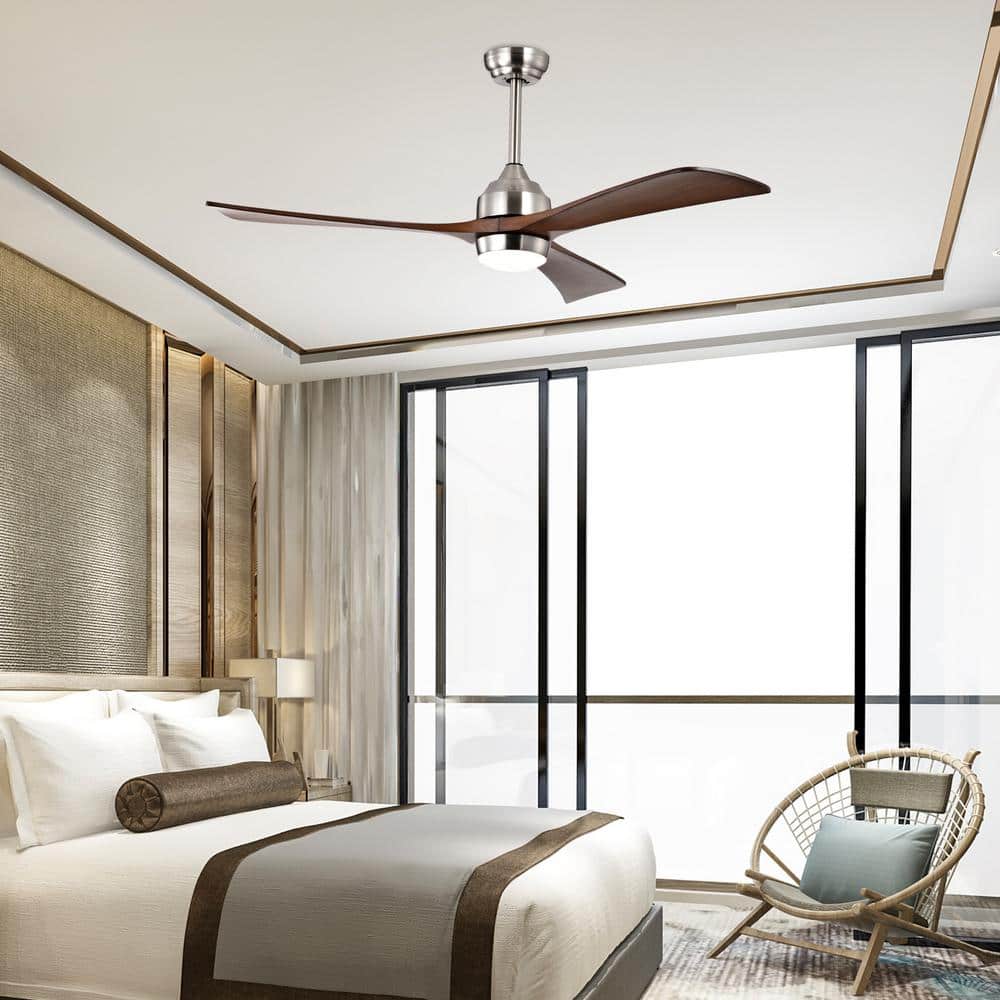 52" Silver and Brown Wood Industrial Ceiling Fan with LED Light and Remote