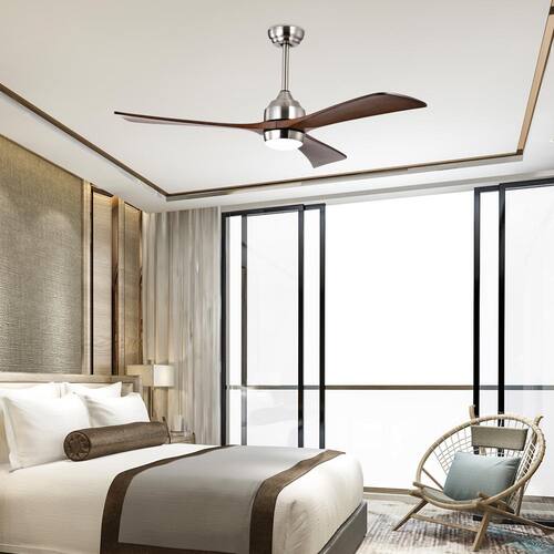 52 in. Industrial Indoor Silver Intergrated LED Ceiling Fan Lighting with 3 Blades and Remote Control Ceiling Fans