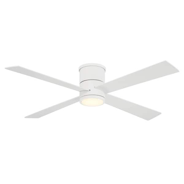 Falco Flush 54 in. Indoor Flat White Low Profile Flush Mount Ceiling Fan with Integrated LED and Remote Control Included