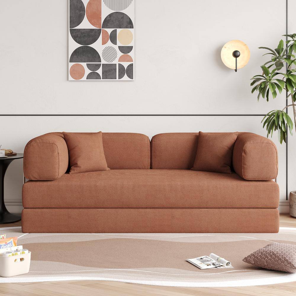 Modern 78.7 in. W Brown Velvet Folding Twin Size Sofa Bed