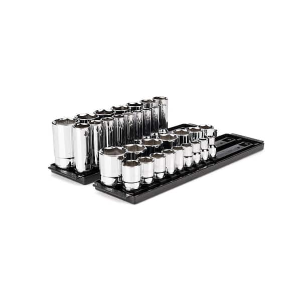 TEKTON 1/2 in. Drive 6-Point Socket Set with Rails (3/8 in.-1-5/16