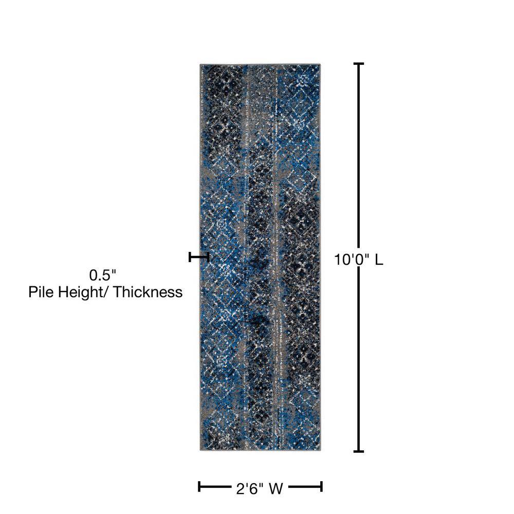 Blue and Silver Geometric Patterned Rectangular Area Rug